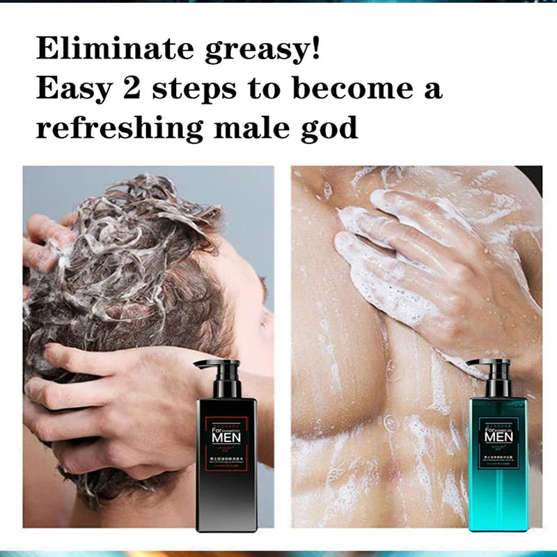 Men's Body Wash and Shampoo Oil Control Acne Remove Mites Relieve Itching Remove Odor Lasting Fragrance 508ml