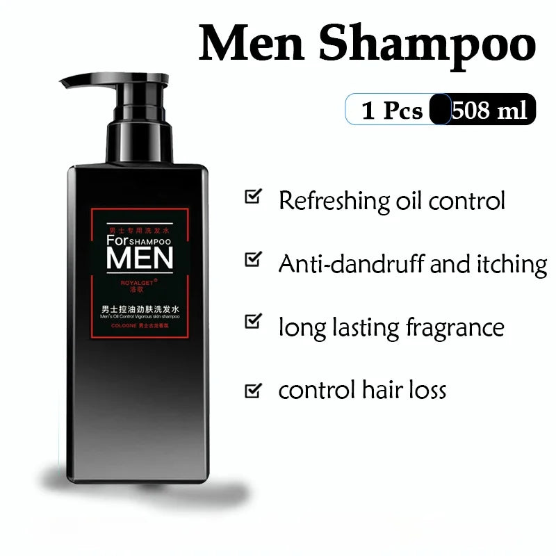 Men's Body Wash and Shampoo Oil Control Acne Remove Mites Relieve Itching Remove Odor Lasting Fragrance 508ml