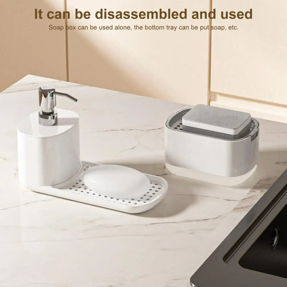 Kitchen Dish Soap Dispenser Sponge Holder Anti-Slip Base Refillable Hand & Dish Soap Container Kit Hand Sanitizer Dispensing Box