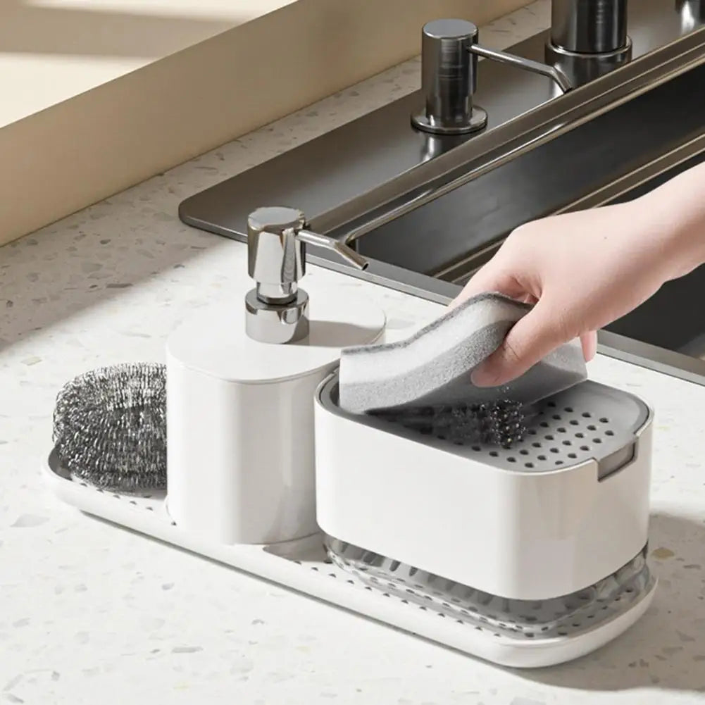 Kitchen Dish Soap Dispenser Sponge Holder Anti-Slip Base Refillable Hand & Dish Soap Container Kit Hand Sanitizer Dispensing Box