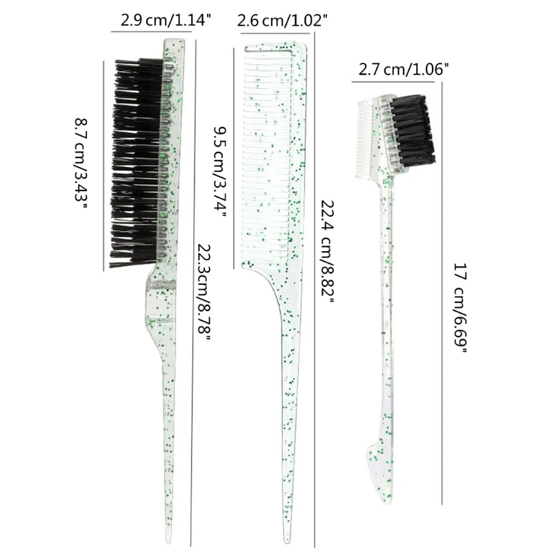 3Pcs Hair Brush Comb Grooming Combs Slicking Combing Brushes for Women Kids Hair