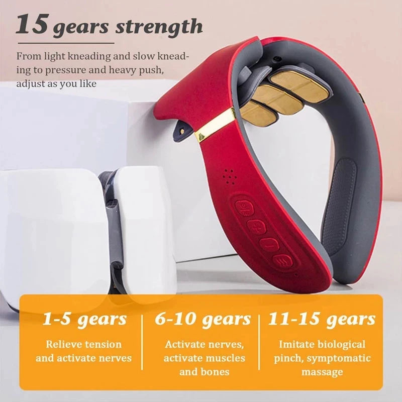 Heating12 Heads Back and Neck Massager 15 Gears Electric Neck Massage Instrument Massager For Neck Relieve Cervical Spondylosis