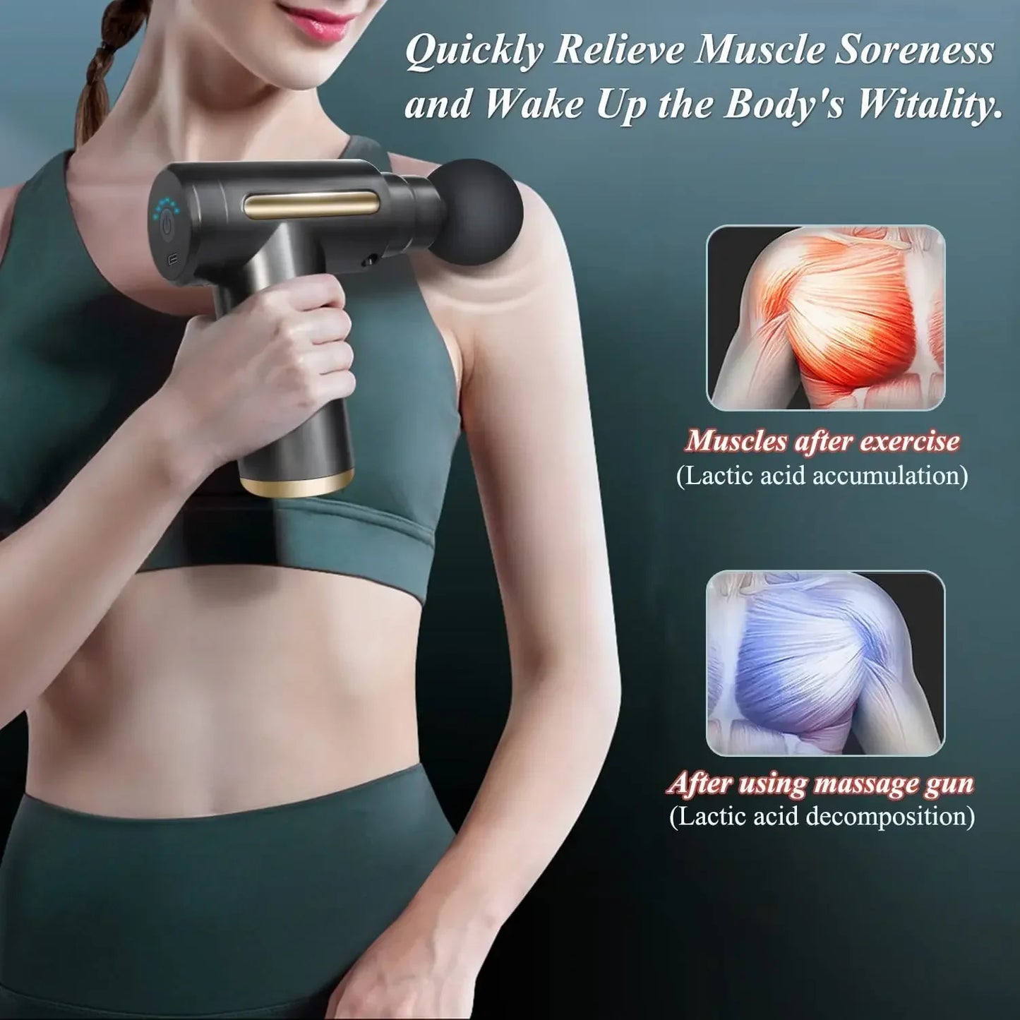 Muscle Massage Gun Mini Massage Gun Percussion with 6 Speeds 4 Massage Heads with Carrying Bag for Back Shoulder Muscle Relieve