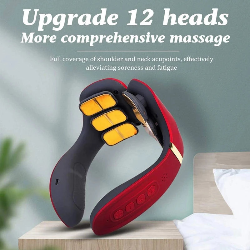 Heating12 Heads Back and Neck Massager 15 Gears Electric Neck Massage Instrument Massager For Neck Relieve Cervical Spondylosis