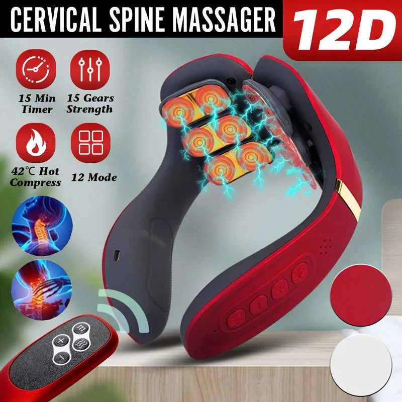 Heating12 Heads Back and Neck Massager 15 Gears Electric Neck Massage Instrument Massager For Neck Relieve Cervical Spondylosis