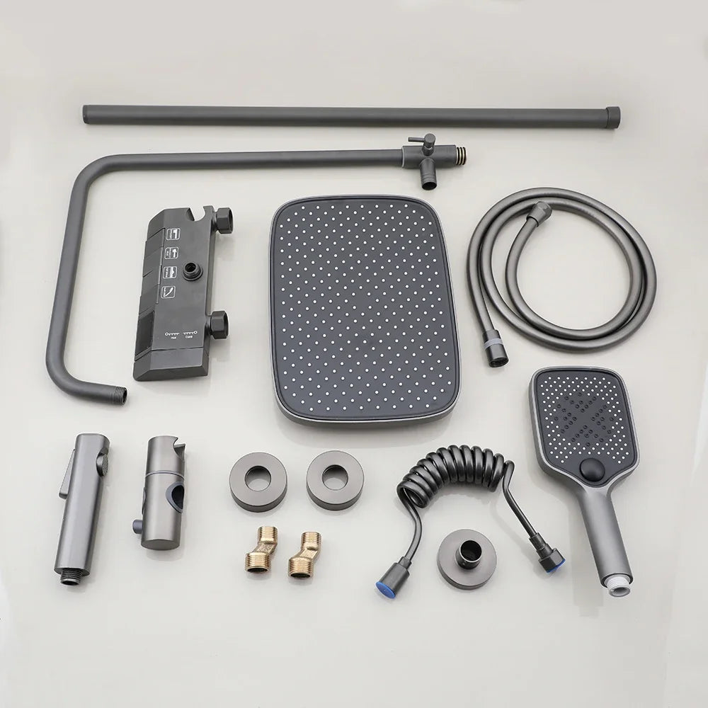 Gun Gray Digital Shower System Hot Cold Mixer Shower Set Bathroom SPA Rainfall Bath Tap Bathtub Modern Piano Key Faucet